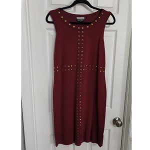 Gold studded burgundy sleeveless knit dress
